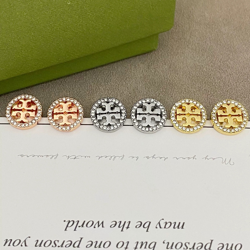 Tory Burch Rhinestone Round Metal Stud Earrings